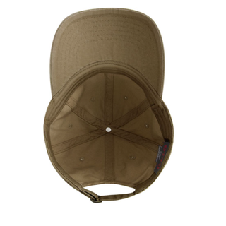 light brown low profile hat with dark brown jackson kayak leather patch logo, underside