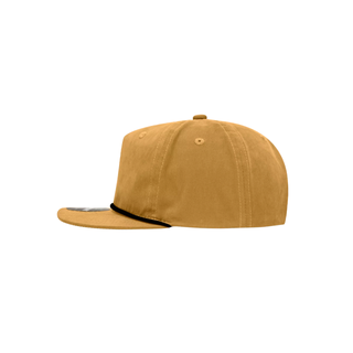 low profile camp hat in medium tan with contrasting rope and dark brown jackson kayak leather patch logo, profile
