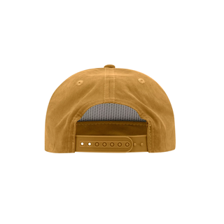 low profile camp hat in medium tan with contrasting rope and dark brown jackson kayak leather patch logo, back