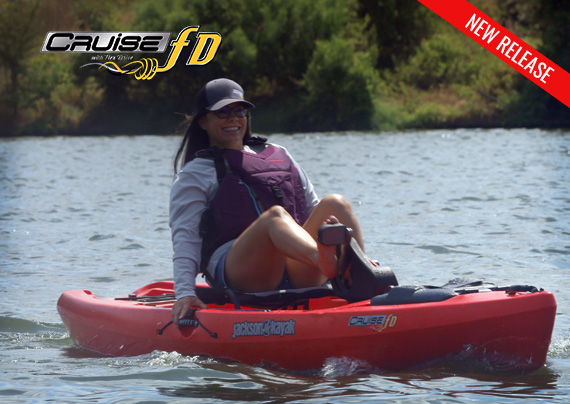 Happy kayaker in a Cruise FD new release Jackson pedal Kayak