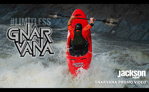 person kayaking in Gnarvana in whitewater.