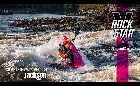 person kayaking in Rockstar V in whitewater.